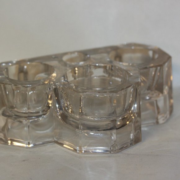 Vintage Desktop Glass Triple Inkwell Base Fountain Pen Rest Holder - Picture 2 of 4